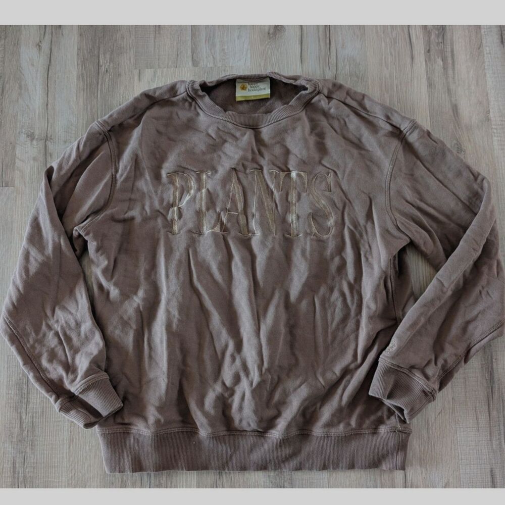 Happy Happy Houseplants Plants Embroidered Brown Crewneck, Large (B2)